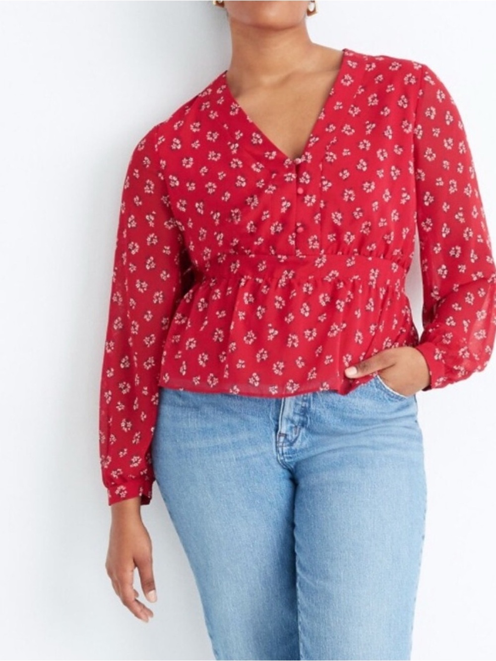 Madewell Little Lillies V-Neck Peplum Button Blouse